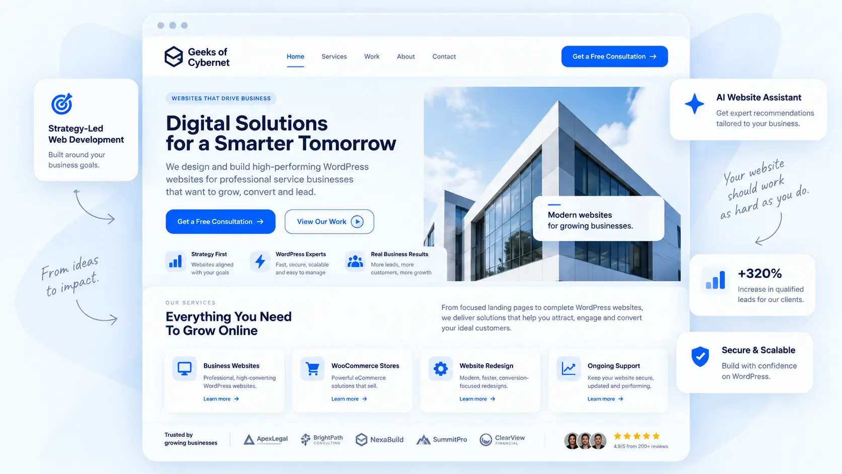 Professional WordPress business website design featuring service sections, conversion-focused content and responsive web development.
